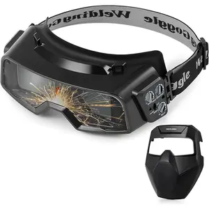True color automatic dimming welding goggles, blackout 4/5-9/9-13 safety welding goggles with grinding mode welding face mask, TIG MIG ARC plasma cutting eye protection, black 2-in-1 Solar Auto Darkening Welding Goggles dark  glasses Gold Darkening Weldin