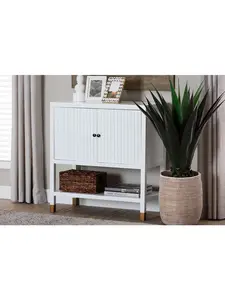 212 MAIN Aiden Fluted Sideboard - 2-Door Modern Engineered Wood Accent Storage Cabinet, Fluted Doors, Open Shelf, Raised Legs, Eclectic Charm, Fully Assembled for Entryway - White, Brass & Black