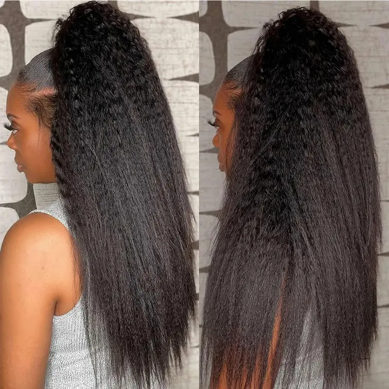 Bling Hair Kinky Straight Invisible Strap 360 Full Lace Wig Human Hair Yaki HD 360 Lace Front Wig 250 Density Glueless Wig Human Hair