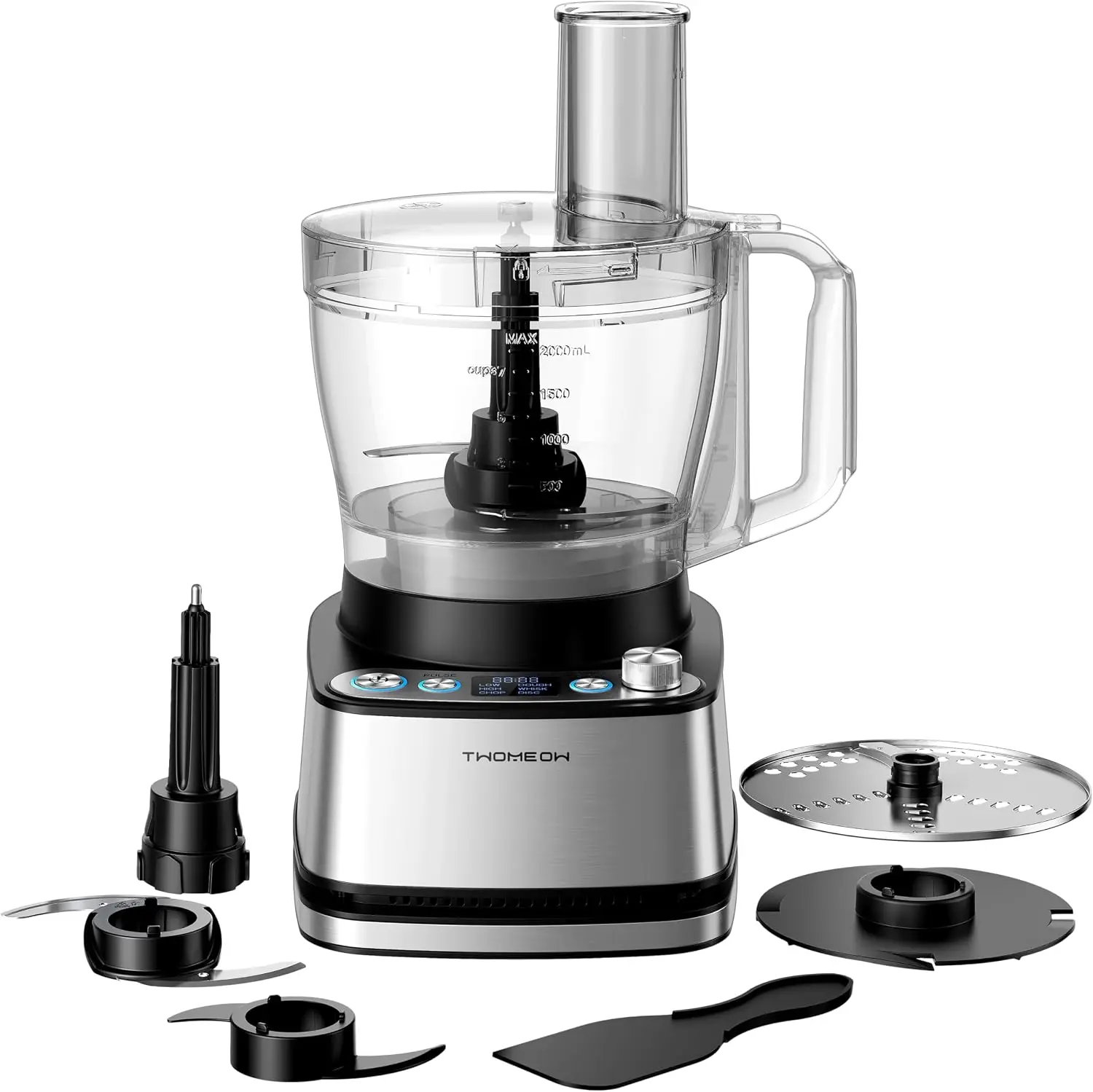 Food Processor, 4 Programs & Pulse,1000W Max Power,12 Cups Total Volume for Slicing, Mincing, Dicing, Shredding, Puree, Dough and Vegetable Chopper Clean Bowl Scraper, Stainless Steel