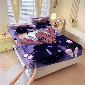 Cute Girly Y2K Black Girl Fitted Sheet Set,Includes 1 Fitted Sheet & 2 Pillowcases,Fun Afro Girl Makeup Print Bed Sheet Set,Soft Microfiber Bedding Sheets for Teen College Dorm Bedroom Decor,Perfect Gift for Young Girls & Aesthetic Art Lovers