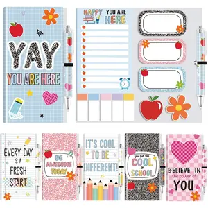6 Pack Teacher Appreciation Sticky Note and Pen Welcome  to School Gifts Self-Adhesive Sticky Notes Notepads Journal for  of School  Favors Teachers Prize Supplies