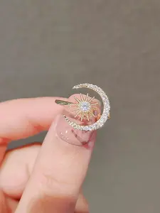 Chic Cuff Fashion Ring Trendy Moon & Sun Design Paved Shining Rhinestone Accents Match Daily Outfits Party Accessory Gift For Female Symbol Of Hope And Future Trendy Jewellery Accessories