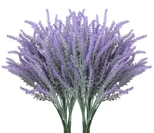 10 Bundles Purple Artificial Lavender Bouquet - UV-Resistant Faux Plastic Plant, Home Decoration for Table, Window, Wedding Centerpieces (Mother's Day Gift Option)