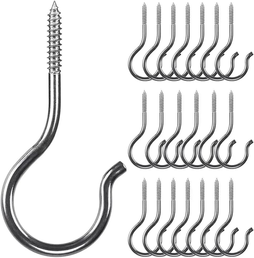 2.6 in Metallic 304 Stainless Steel Screw Hooks - 20 Pcs Heavy-Duty Wall/Ceiling Mounted Home Organizers, 40 lbs Load Capacity, Bending & Falling-Resistant, All Seasons Indoor/Outdoor Use for Stockings, Crafts, Bird Feeders