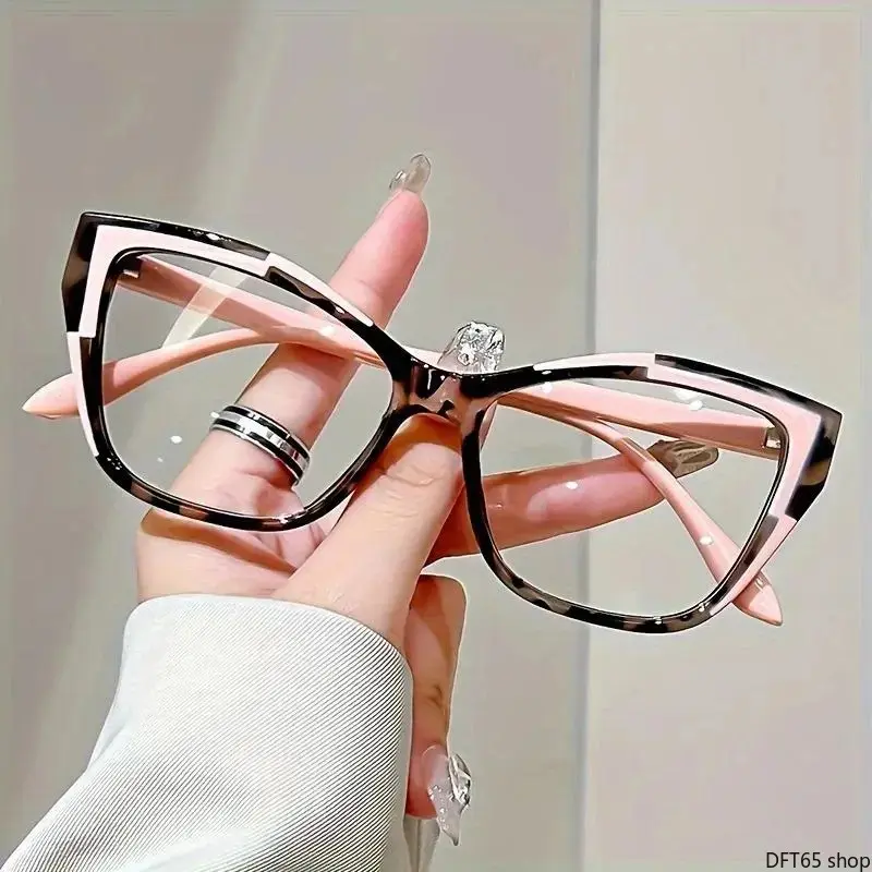 Cat Eye Anti-Blue Light Reading Glasses, Single Item, Lightweight Color Block Frame Sports Eyewear for Outdoor Walking, Daily Vision Support