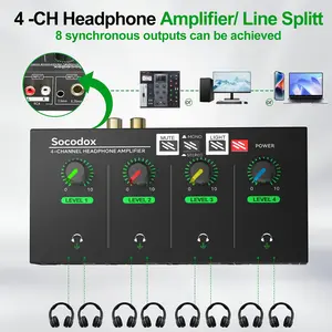 4-Channel Headphone Amplifier with 7 Color RGB Lighting, Supports Mono/stereo Audio, Metal Interface, Us Plug, Ideal for Recording/mixing/music Practice