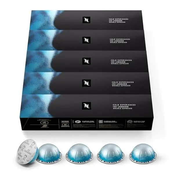 Vertuo Ice Leggero Double Espresso Bean Coffee Pods - Light Roast, Creamy Flavor, Milk-Compatible Iced Beverage Capsules, 50 Count