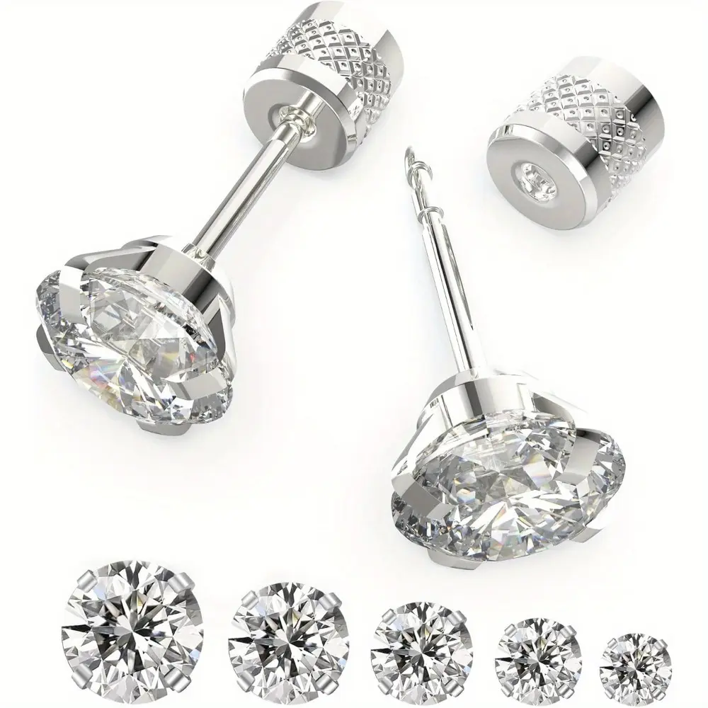 5Pairs Threadless Flat Back Stud Earrings Small Stud Earrings for Women Men Surgical Stainless Steel Cubic Zirconia Earrings Studs Push-in Cartilage Helix Tragus Piercing Jewelry