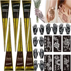 Semi permanent temporary tattoo paste (brown, black) with tattoo template, designed specifically for human body painting, suitable for adults to use for parties, festivals, role-playing or daily decoration, easy to apply and long-lasting effect