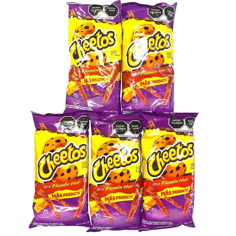 5 - PK Cheetos Xtra Flamin' Hot Snack Crispy - 55g Per Bag - SABRITAS MEXICANAS - MEXICAN CHIPS - PAPITAS MEXICANAS