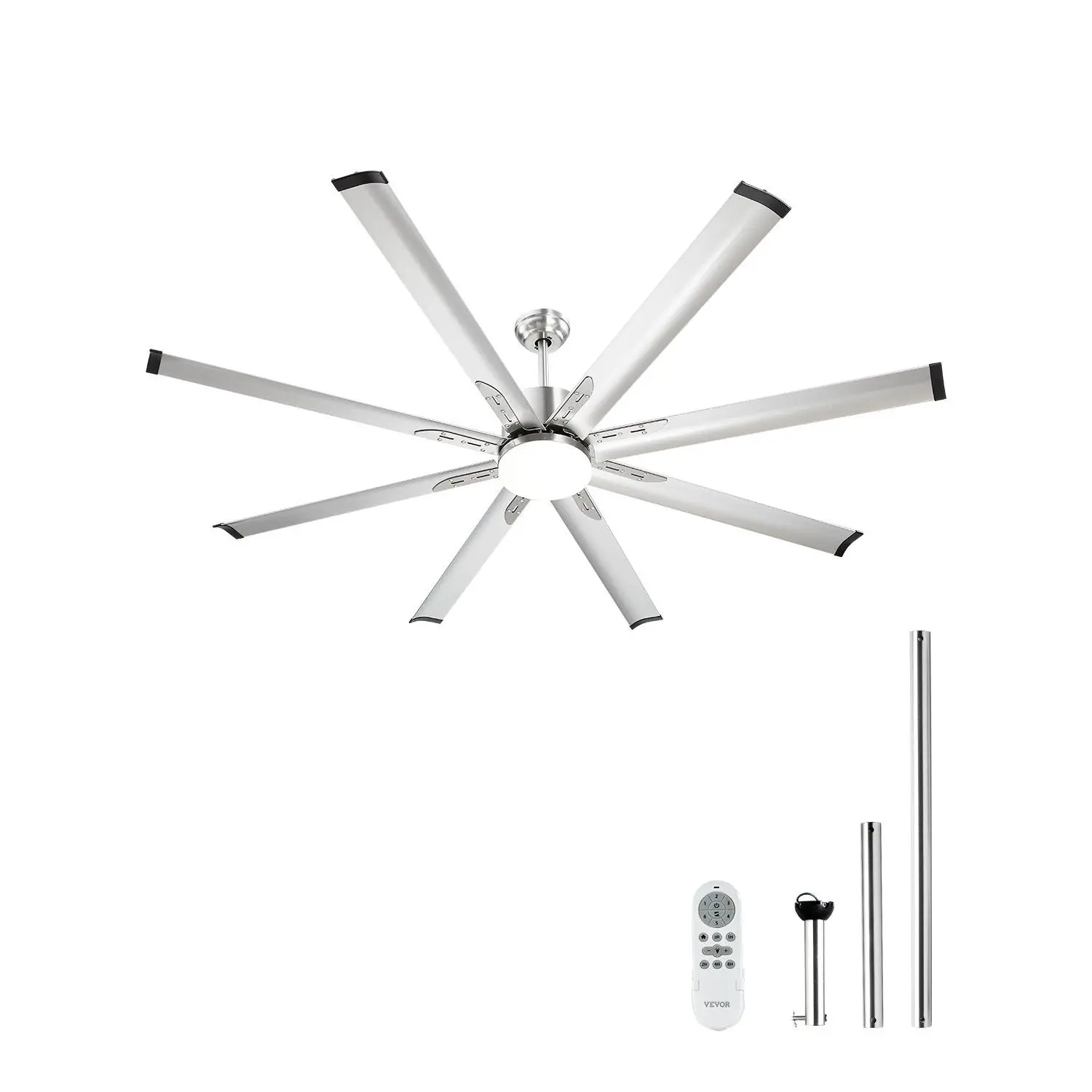 VEVOR 72 In Metal Low Profile Flush Mount Brushless DC Ceiling Fan with Light, 6-Speed Remote Control, Dimmable 3-Color Temp, Reversible Motor, Indoor/Outdoor Nickel for Bedroom, Living Room, Room Decor