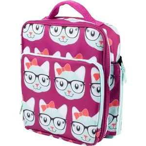 Bentology Insulated Lunch Box w Snack Pocket & Water Bottle Holder-Girls or Kids Cat School Lunchbox Tote Keeps Food Hotter or Colder Longer- Reusable Bag Fits Most Bento Boxes, Ice Packs