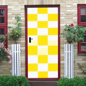 2pcs Yellow Checkerboard Wall Stickers made of environmentally friendly PVC material, featuring waterproof and moisture-proof properties, easy to apply and remove without leaving residue, suitable for