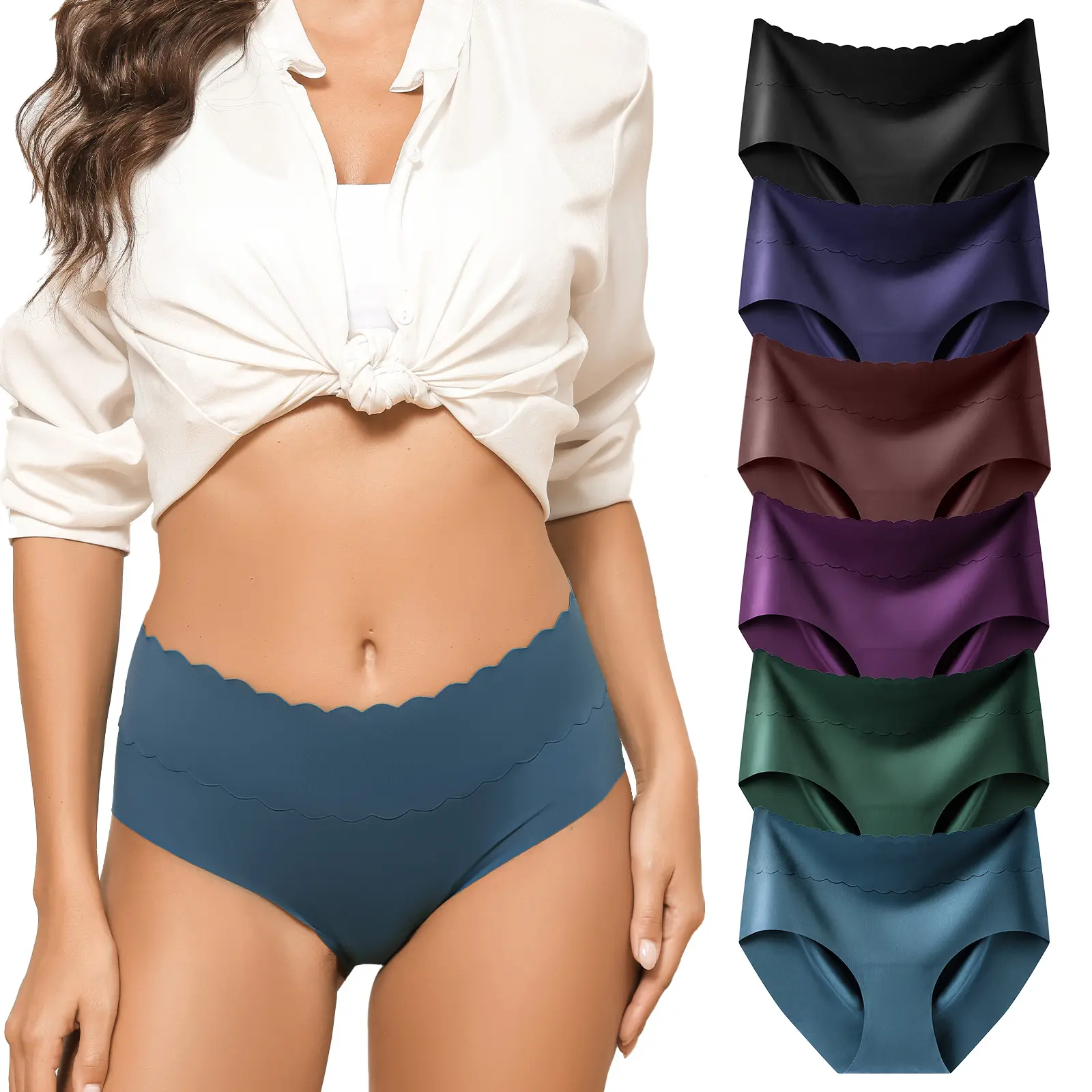 LEVAO 6/12 Pack Women's Mid High Waisted Briefs Underwear No Show Seamless Full Coverage Ice Silk Soft Stretch Panties S-XXL