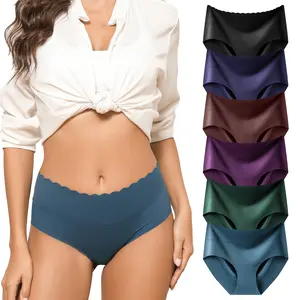 LEVAO 6/12 Pack Women's Mid High Waisted Briefs Underwear No Show Seamless Full Coverage Ice Silk Soft Stretch Panties S-XXL