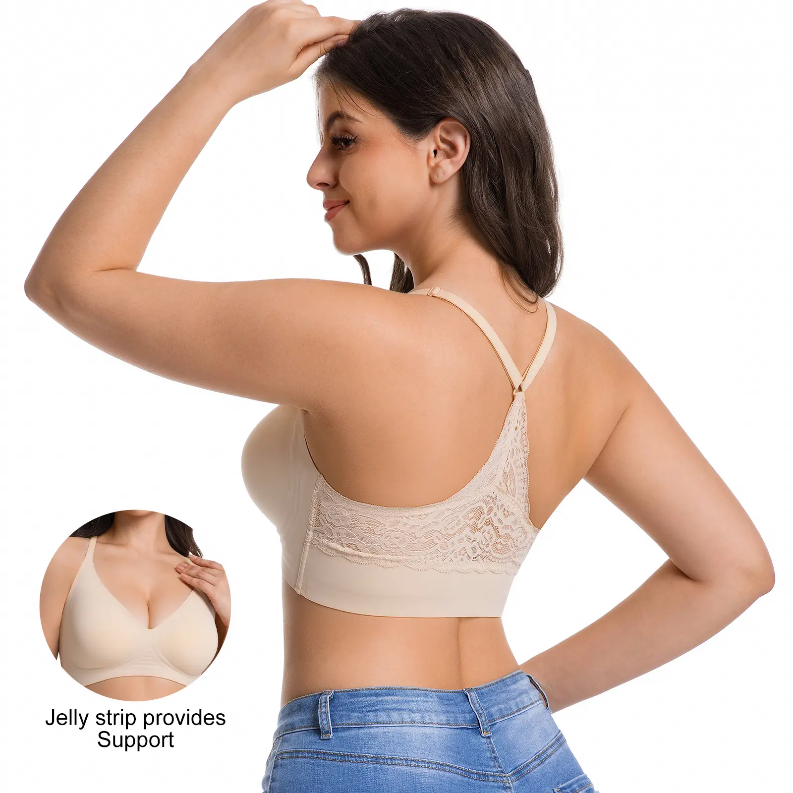 Lusait Women's Seamless Wireless Lace Bra Mothersdaygift Triangle Back Soft Jelly Bra Pullover Bra Seamless Wireless Lace Racerback Bralette Buttery Soft Comfort tiktokshopspringglowup,summerwins