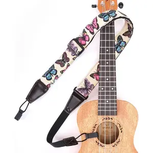 Ukulele Strap No Drill, Adjustable Double J Hook Clip on Uke  Strap, Hawaiian Butterfly Printing Hands Free Ukelele Strap, Easy to Use and Fit  Standard Uke Sizes