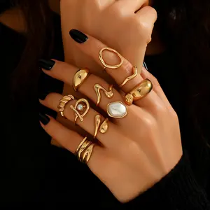 Women's Boho Irregular Ring Set - Statement Geometric Jewelry All-Match Party Daily Gift