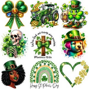 St. Patrick's Day Iron On Patches Set 9 Pack Clover Rainbow Design for Clothes T Shirts Jeans Backpack Hats Pillows Decorative DIY Accessories