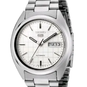 New Seiko 5 Automatic watch Silver Stainless Steel day/date Display SNXF05