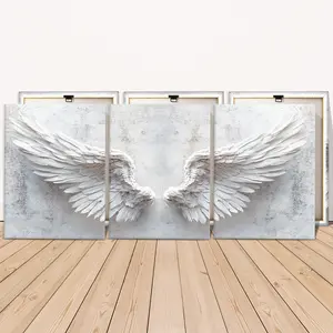 Three Wooden Frame Art Prints, Angel Wings, Modern Wall Decor, Waterproof, Perfect for Living Room, Fashionable Home Poster