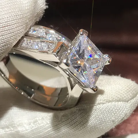 Elegant Artificial Zircon Sparkling Decorated Square Shaped Ring, Fashion Accessories for Women, Trendy Versatile & Exquisite Jewelry for Birthday Gifts, Stackable Rings, Beautiful Rings, Ring Set, Stackable Promise Ring