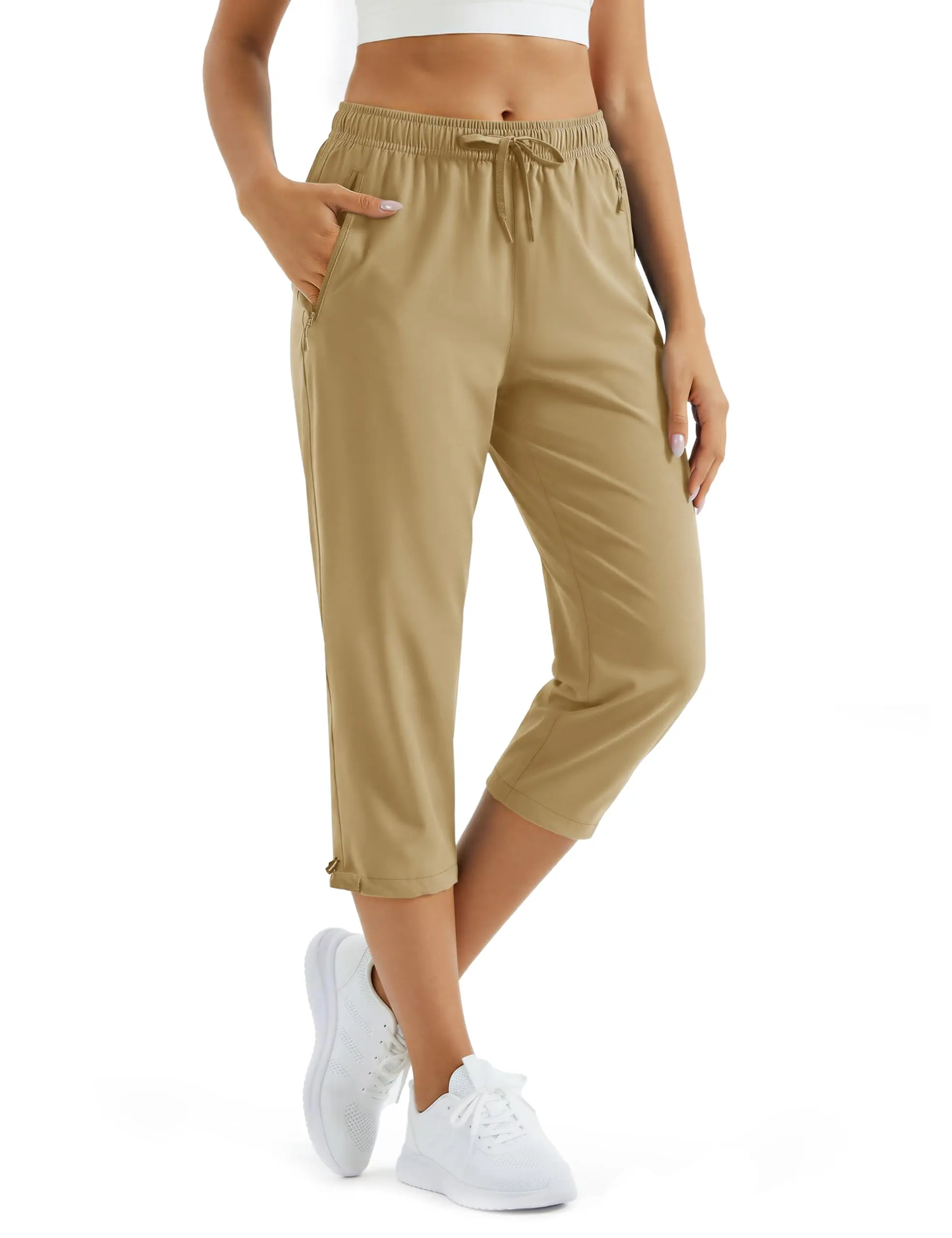 Cotrasen Capri Pants for Women Lightweight Quick Dry Hiking Capris with Pockets Travel Workout Casual Summer UPF 50+
