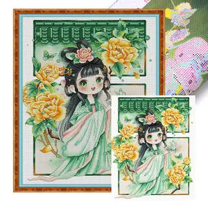 Full Embroidery cotton Thread 11CT Printed Girl Cross Stitch Kit 59x75cm