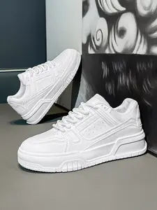 Teens' Chunky Sole Sneakers | Matte Black Skate Shoes | Unique Casual Design Walking Shoes, Sports Shoes