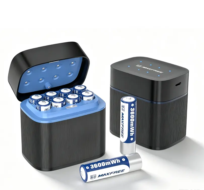 Maxfree Rechargeable Lithium-Ion AA Rechargeable Battery 8-Packs with Fast Charge Charger - 1.5V Constant Output, 3600mWh, Overheat Protection, LED Screen, for Blink Security Camera, Xbox, Flash
