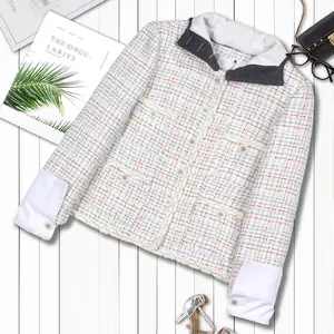 【1】Fashion new 2025 autumn and winter hooded patchwork cuff temperament women's top coarse tweed casual jacket