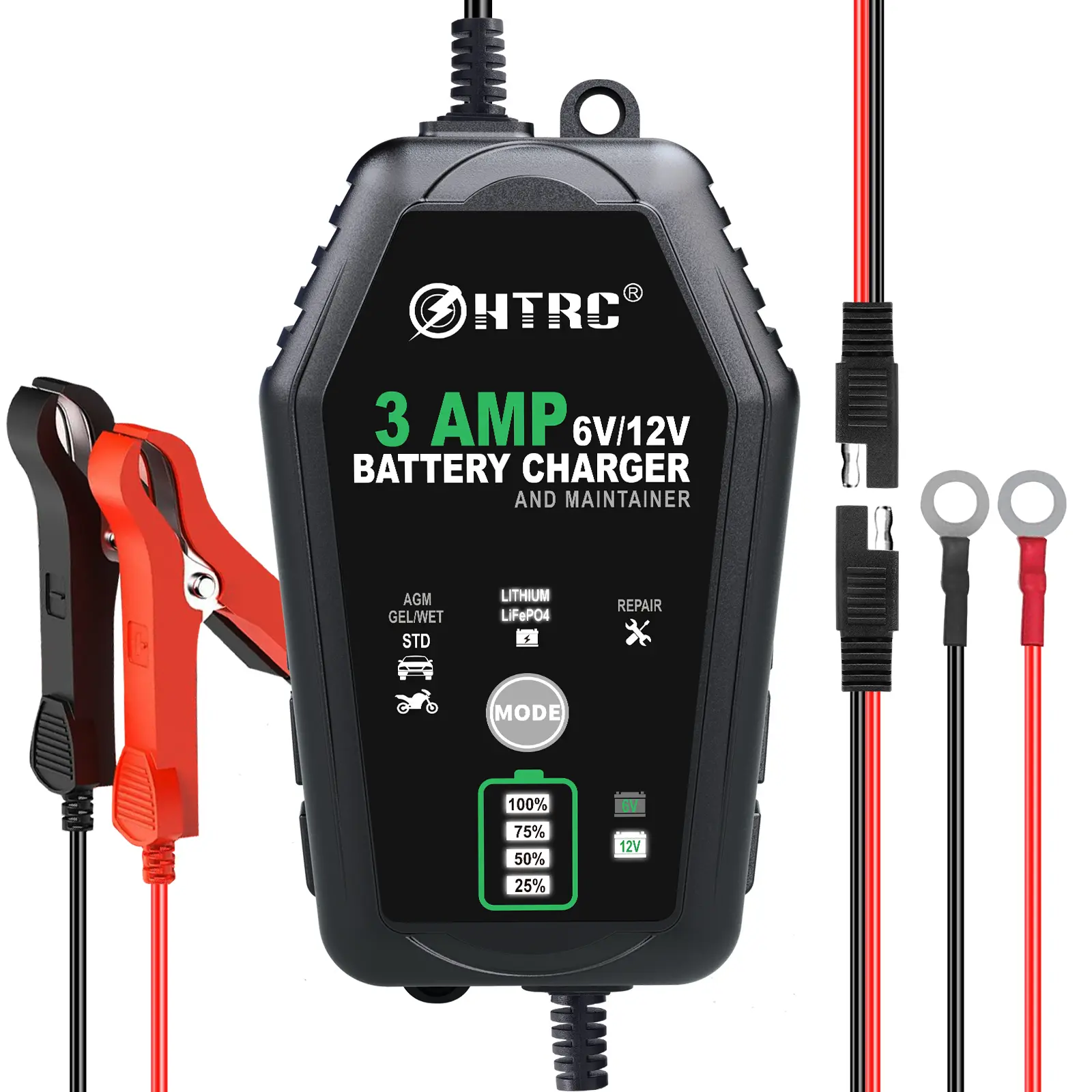 Car Battery Charger 3-Amp 6V 12V Smart Fully Automatic Battery Charger Maintainer Trickle Charger Battery Desulfator Plug-in Powered for Car Motorcycle Boat Lead Acid Lithium LiFePO4 Batteries Restorer Kit Automotive Vehicle Repair