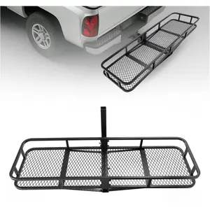 60"x20"x6" Folding Hitch Mount Cargo Carrier Rear Luggage Basket Fit 2" Receiver for Van, SUV, Truck, Trailer, Car 550LBS Capacity Fold Up Trailer Tow Hitch Cargo Rack Heavy Duty Steel-TK