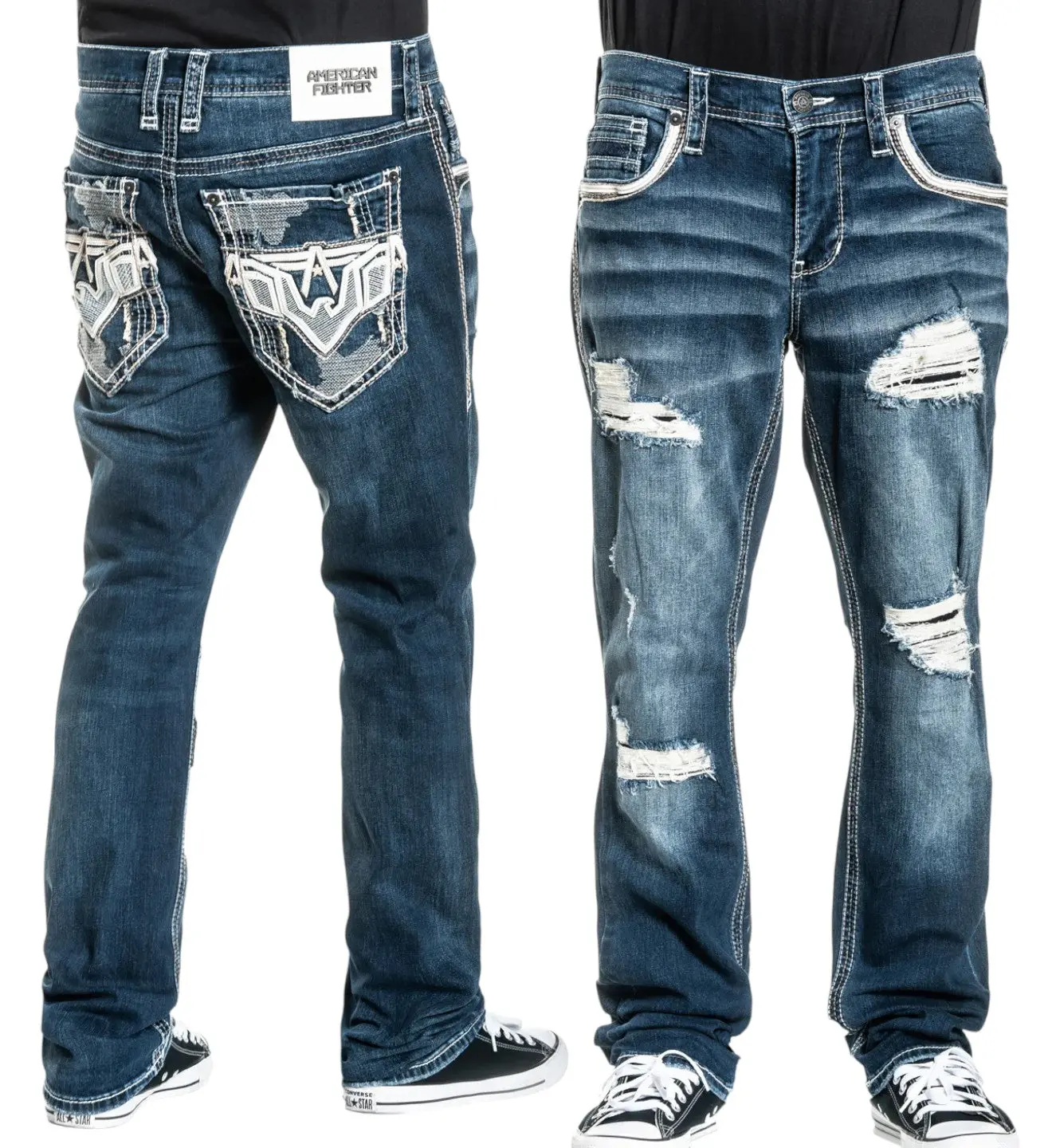 American Fighter Men's Striker Jameson Jeans, New Arrival Casual Relaxed Fit Denim, Short 30" Inseam, Mid Waist, Menswear, Plain