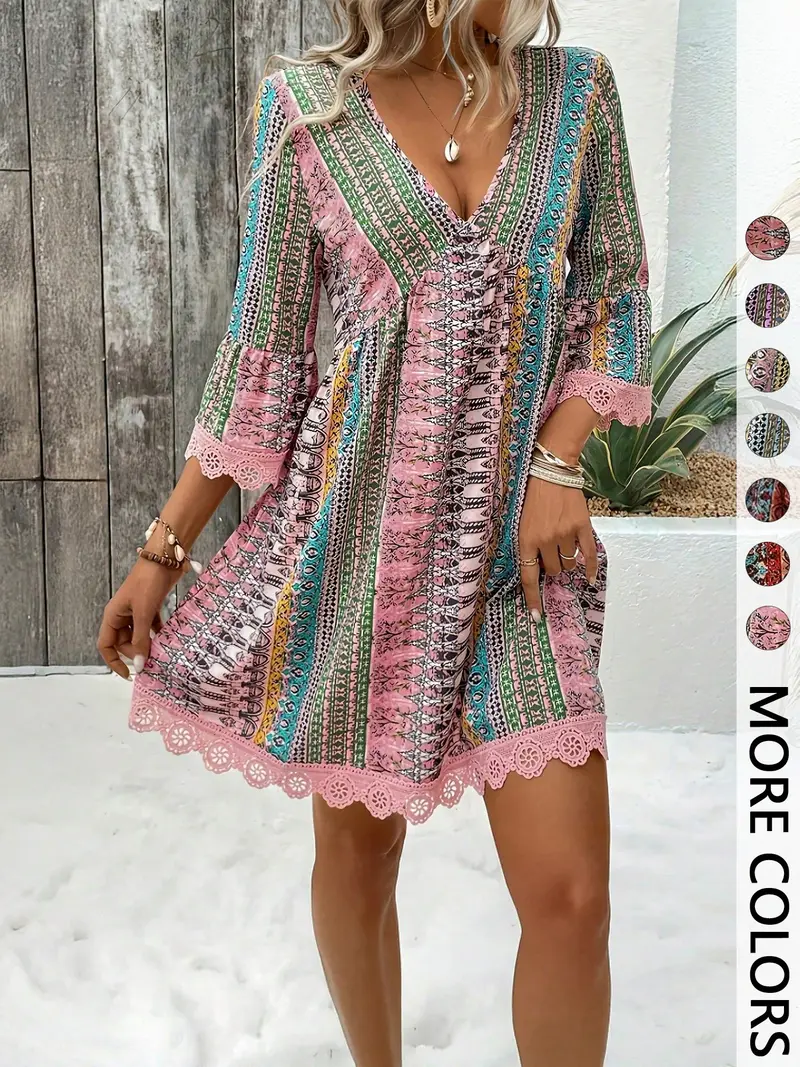 aqua mock neck lace shift dress - TikTok Shop