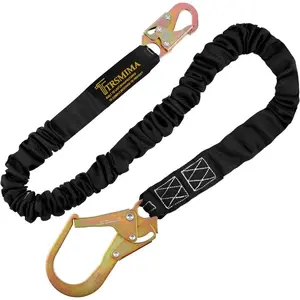 Retractable Safety Harness Lanyard Strap For Fall Protection Climbing Tree-6 FT Single Leg Internal Shock Absorbing with Hook