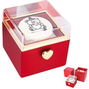 Rotating Jewelry Box, Little Bear Cake Ring Box, Pop Up Gift Box, Romantic Birthday Surprise Rotating Ring Box With Candles, Valentines Birthday Anniversaries Wedding Gift