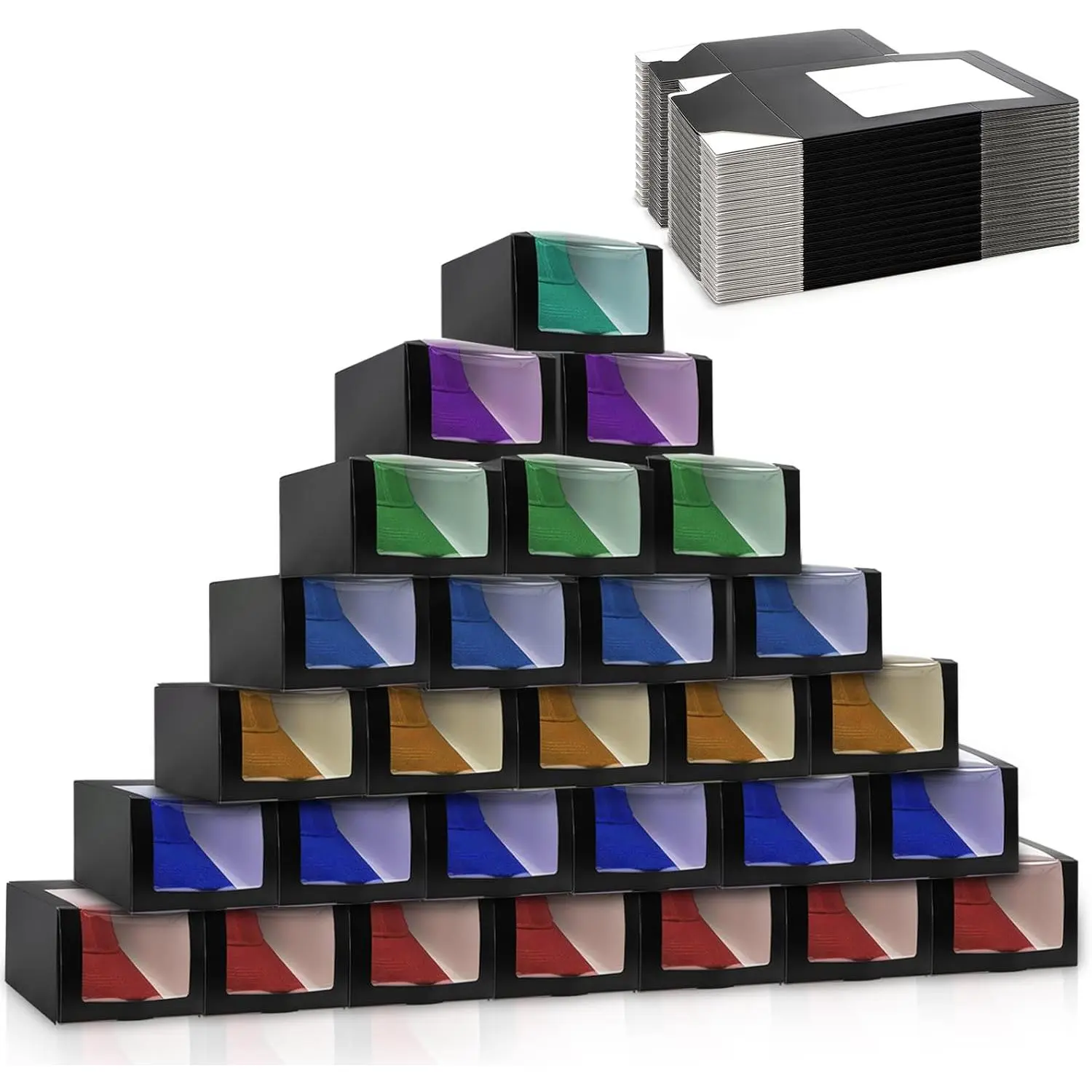 25 Pack Black  Boxes with Window for Hat, Paper Hat Display Case, Fold Storage Containter Packing Boxes for Baseball Caps, Snapbacks, Trucker Cap, 7.8" x 7.8" x 4.8"