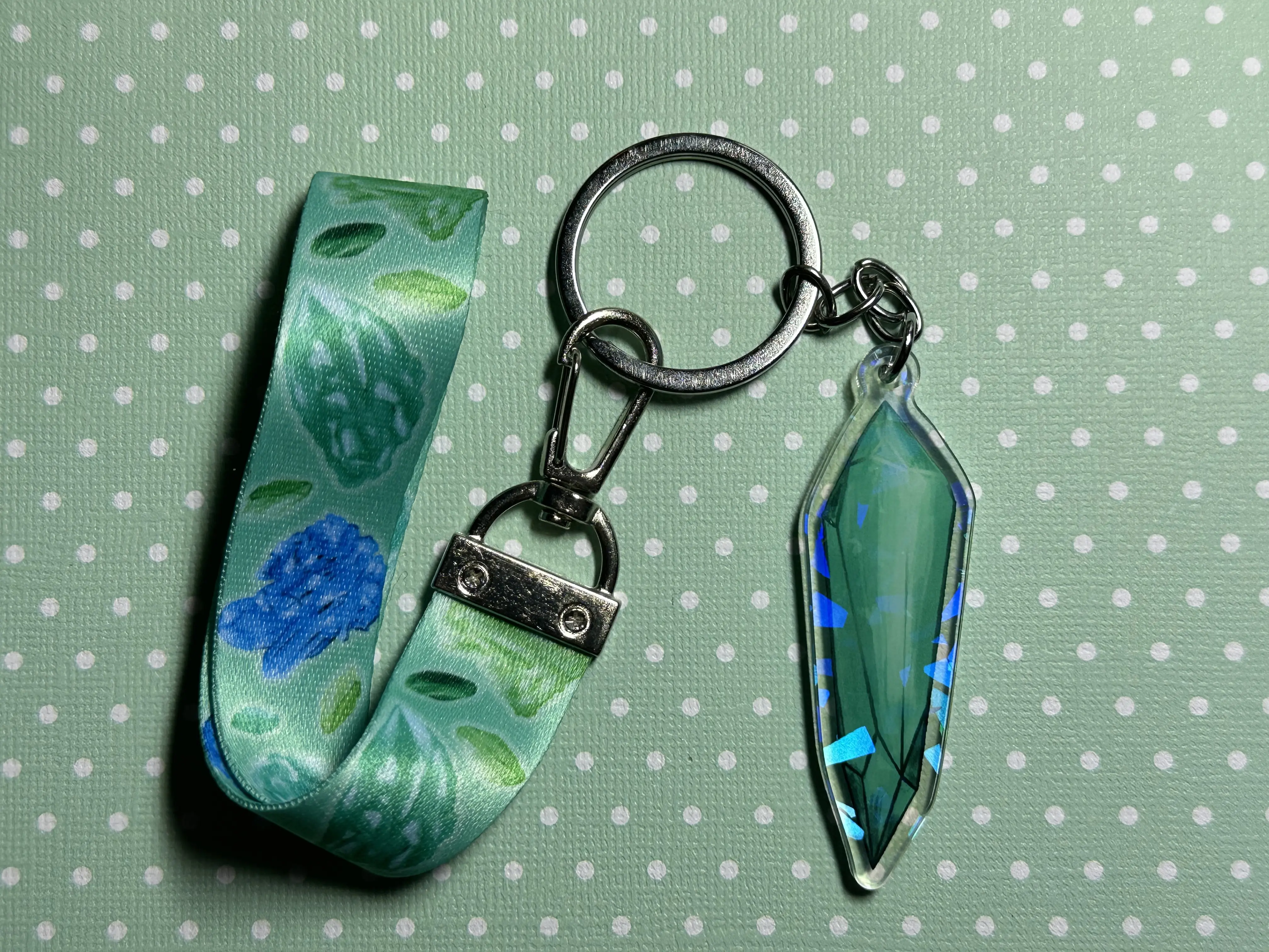 Crystal Lanyard Wristlet & Charm (Green, Holo, Crystals, Accessories, Keys, Keychain, Witchy, Witchy Vibes, Magical) cute lanyard