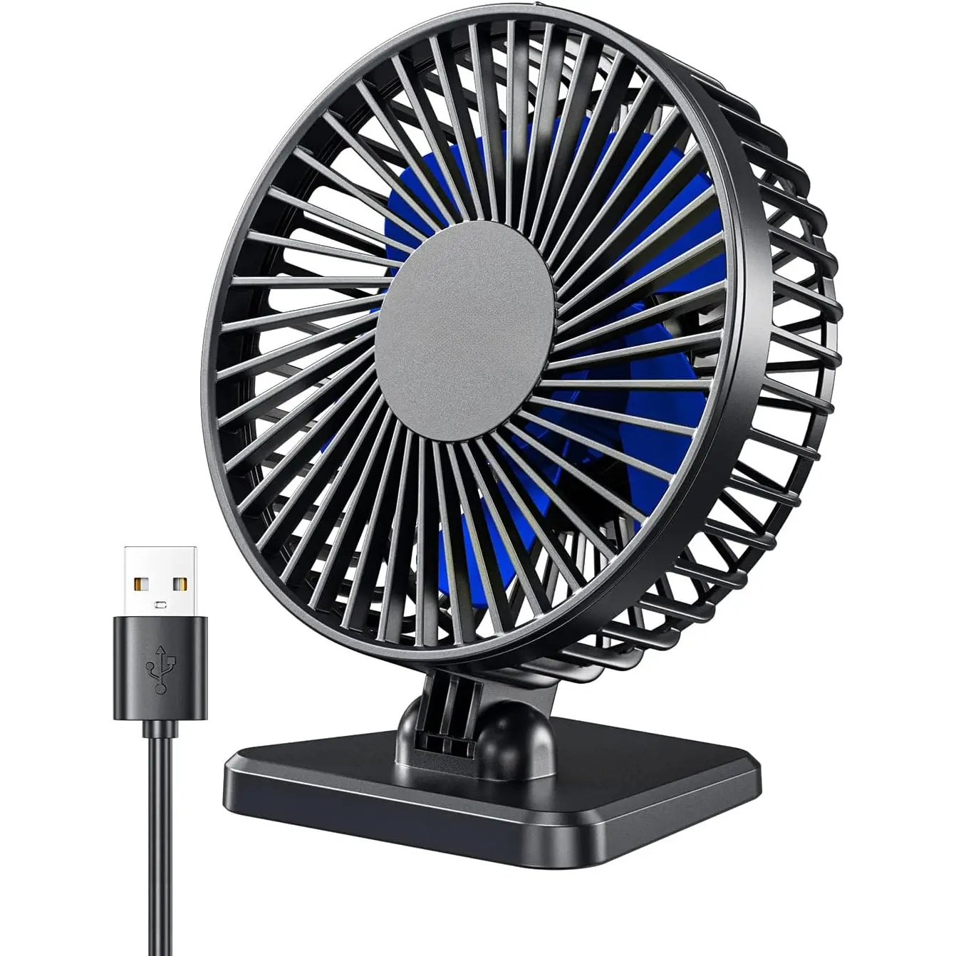 USB Desk Fan, Small But , Personal Portable Quiet 3 Speeds, Adjustable Mini Table Desktop fan for Cooling Home Office  Summer Travel Gifts Blue