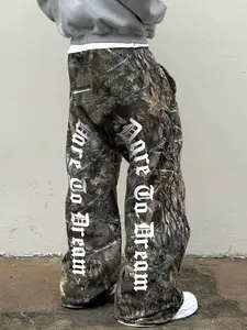 Men's Camo Pants, Camouflage Loose-Fit Street Style Hip-Hop Fashion, Summer Kint Fabric Knit, Vintage Trendy Design, Full Print Long Pants