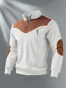 Men's Color Block Fitted Polo Shirt with Comfortable High Quality Fabric, Unique Cross Print for All Occasions, Stylish Casual Wear