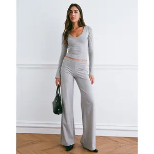 Dorala Low Rise Trousers with Eyelets in Grey Marl