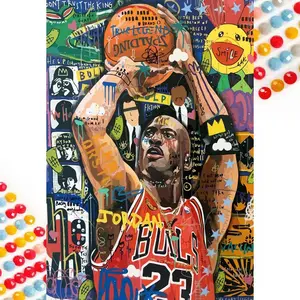 5D DIY Full Drill Round Diamond Painting - Diamond Art Kit, Basketball Player Mosaic, Canvas DIY Decor, Home Wall Art, Suitable for Halloween, Christmas, Birthday, and Anniversary Gifts, Diamond Painting Kits