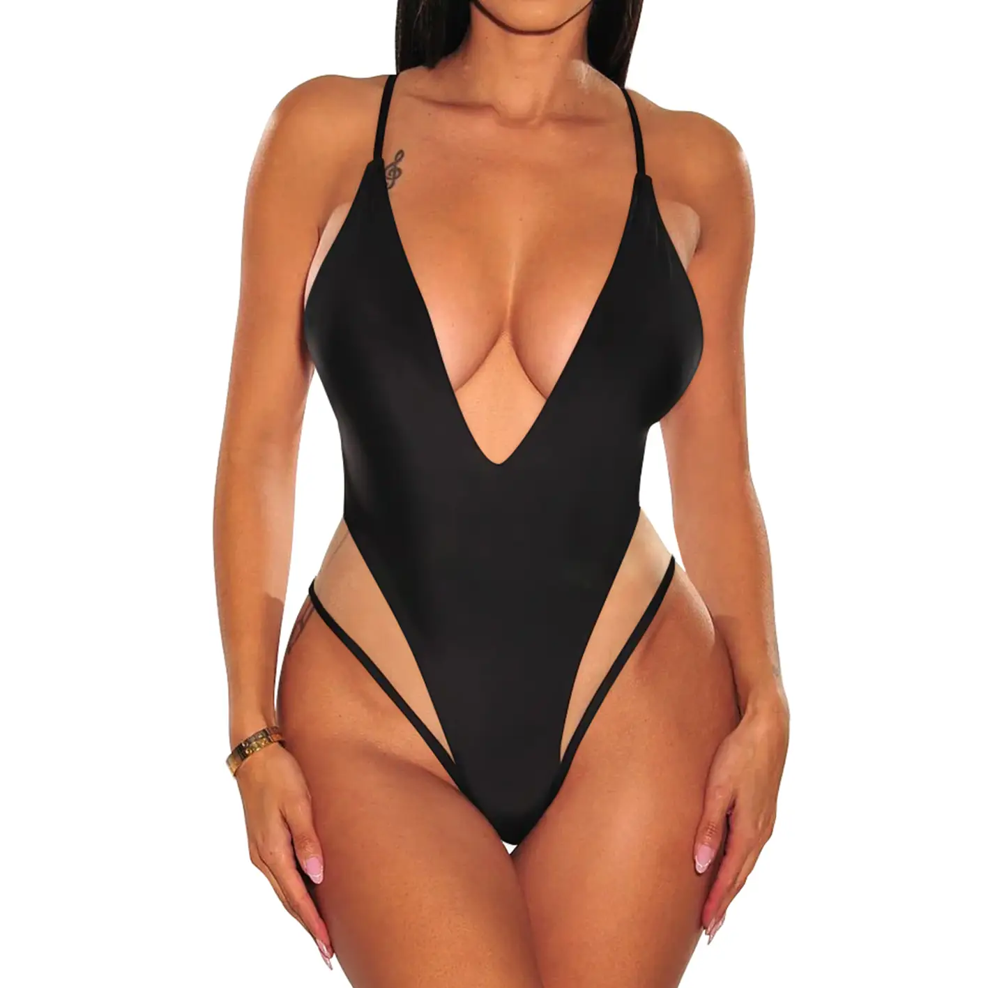 Aprilake Women’s Sexy Spaghetti Adjustable Strap Deep V Neck Backless See-through Mesh Swimsuit
