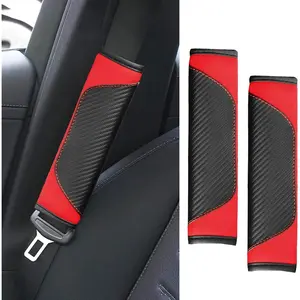 2 count  Seat Belt Cover Pad, Soft Carbon Fiber Leather Seatbelt  Protector for a More Comfortable Driving, Universal Safety Belt Strap Cover to Protect Your  (Red)
