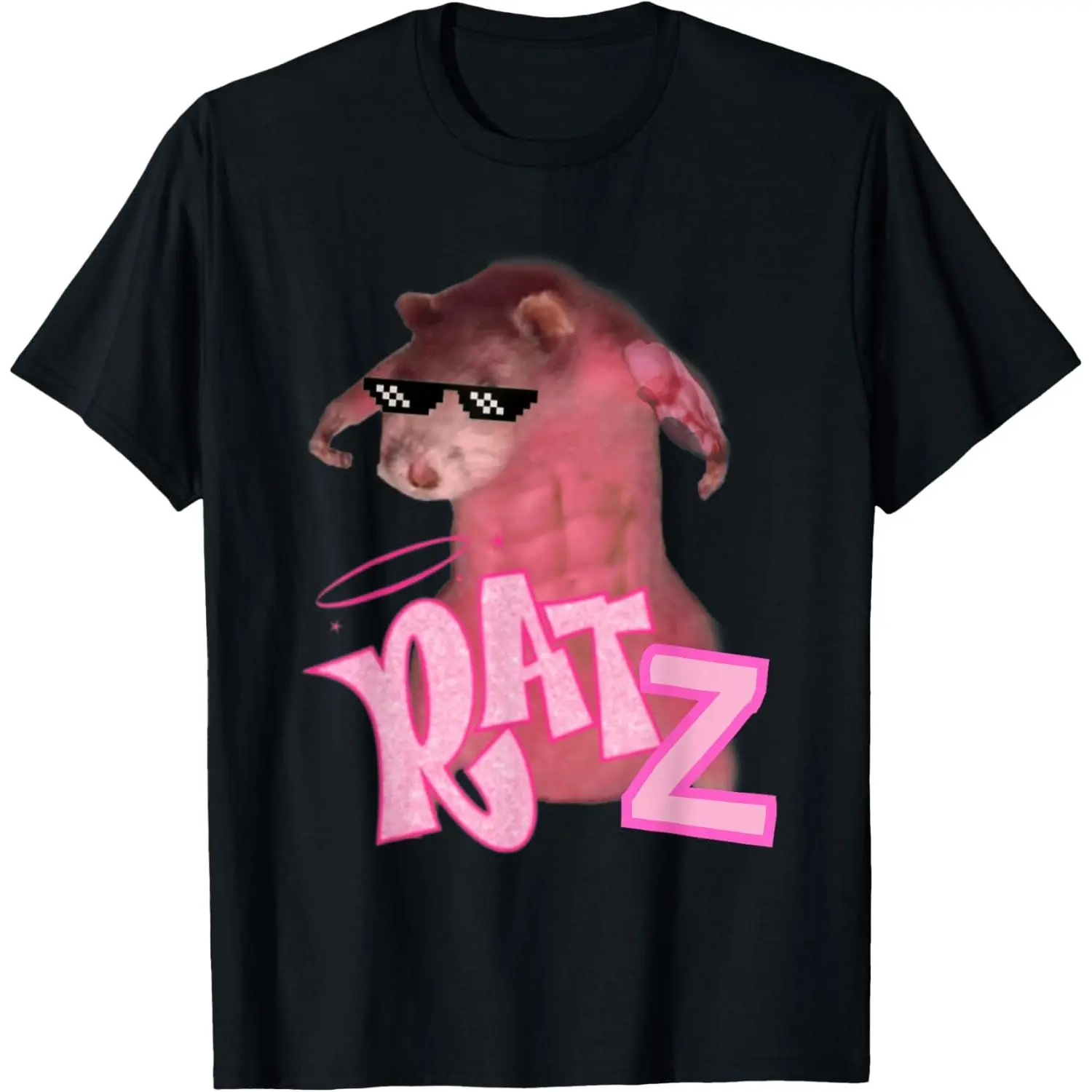 Men's 100% Cotton Short-Sleeve Fitted All-Seasons Tshirt - Funny Gangster Muscle Ratz Pink Rat Meme Graphic Menswear Top, Golf Gift for Women, Shortsleeve