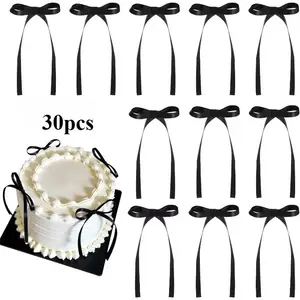 30pcs Ribbon Bow Cake Decorations, Sweet Theme Cupcake Toppers, Graduation Party Bows, Baby Shower, Wedding, Birthday Decorations
