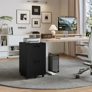 2-Drawer Rolling File Cabinet with Lockable Wheels, Printer Stand with Storage for Home Office